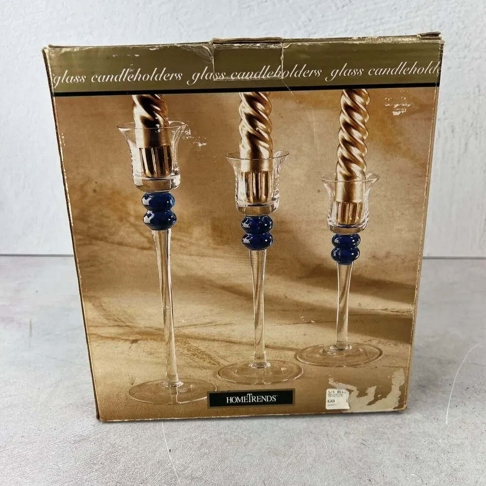 Home Trends MCM Candleholders Glass Set Of‎ 3 Clear & Blue